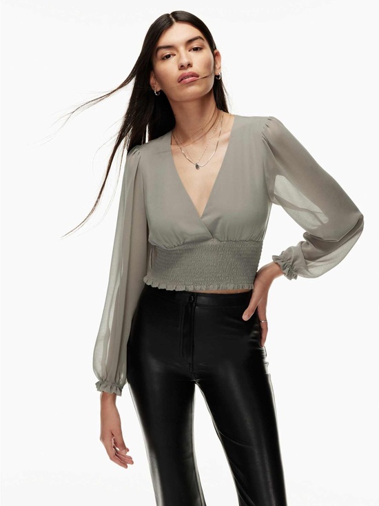 Wilfred Tops - Wilfred Black Smocked-Waist V-Neck Blouse